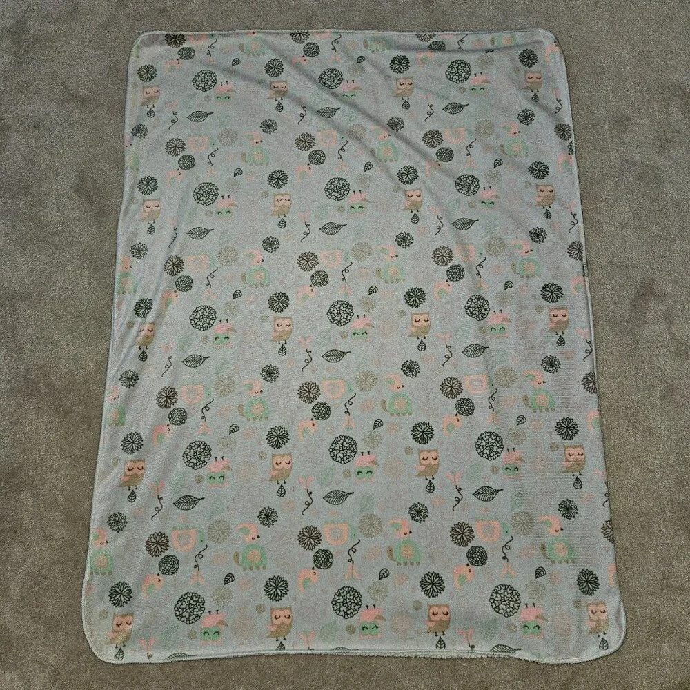 Chick Pea Gray Owl Bird Turtle Leaves Baby Blanket Fleece Sherpa Pink Green